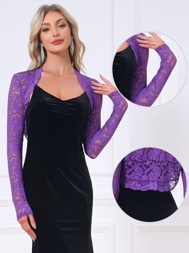 Image of Allegra K Floral Lace Bolero Shrug for Women Elegant Long Sleeve Sheer Cropped Lace Cardigan
