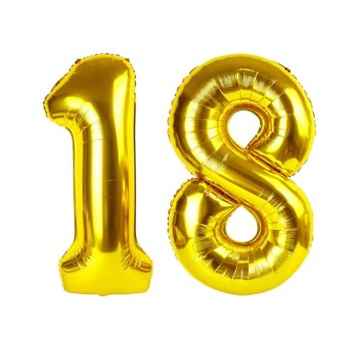 Image of 18 Balloon 40 inch Gold Number Balloons for 18 81 Birthday Party Decoration | Saturated Color, Large 40 in, With Straw & Hanging Hole, For Graduation Season, Thanksgiving, Anniversary, Christmas