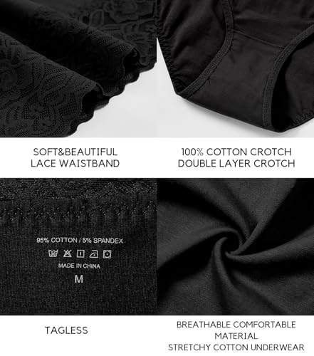 Image of Wealurre Womens Underwear Cotton Bikini Panties for Women High Waisted Lace Hipster Stretch Briefs for Ladies 5 Pack