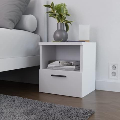 Home Glow Mesita de Noche con Cajón y Gabinete de Almacenamiento, Blanco Cover