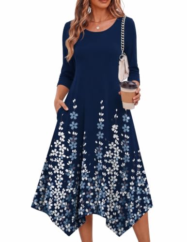 Image of Zeagoo Midi Dresses Women 2026 Dress 3 /4 Sleeve Casual Dresses with Pockets A Line Summer Beach Sundress
