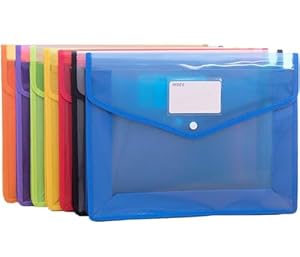 A4 Plastic Wallets, 7 Pcs Plastic Folders Document Files Folders Popper Wallet Envelope Pockets Large Capacity with Quick Snap Closure, Card Slot for Office Home School Travel