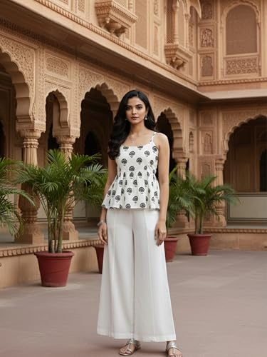 Image of Aahwan Printed Round Neck Sleeveless Backless Short Flared Western Ethnic Kurti Top for Women's & Girl's