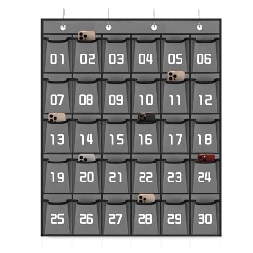 Loghot 30 Numbered Pockets Classroom Pocket Chart for Cell Phone Holder