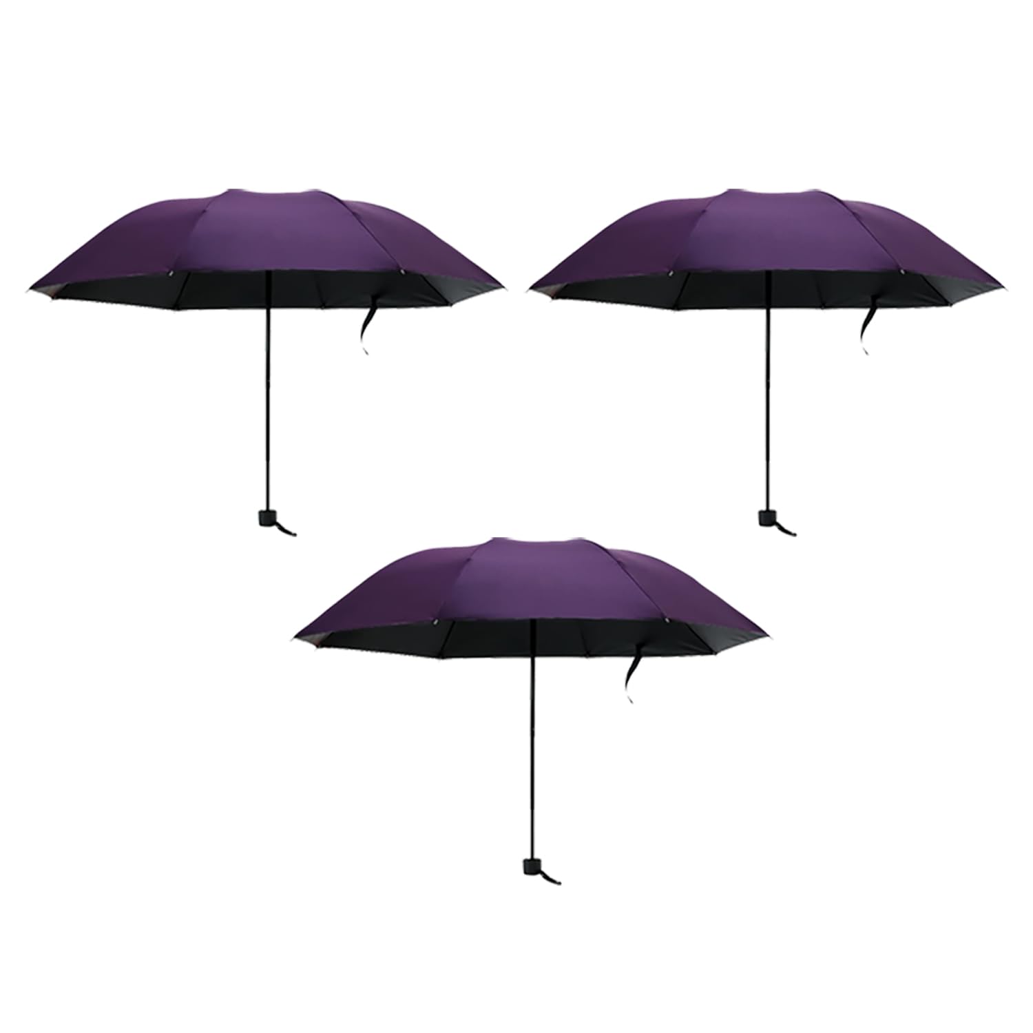Kuber Industries 3 Fold Manual Umbrella|Windproof, Sunproof & Rainproof|With Polyester Canopy, Sturdy Steel Shaft & Wrist Straps|Easy to Hold & Carry|Umbrella for Women, Men & Kids |Purple (Pack Of 3)-image-49
