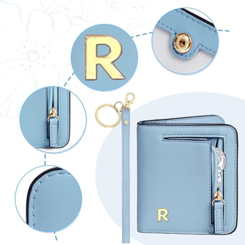 Image of COSHAYSOO Initial Teen Girl Womens Wallets RFID Slim Wristlet Keychain Easter Birthday First Communion Confirmation Gifts for 10 11 12 13 14 15 16 17 18 19 21 Year Old College Teenager, Blue Letter R