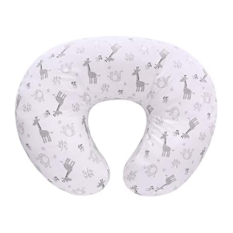 LAT LEE AND TOWN Nursing Pillow with 100% Cotton Pillowcase Multifunctional Pregnancy Pillows for Sleeping Breastfeeding Pillows for Bottle Breast Feeding Infant Support (Giraffe Elephant) Cover