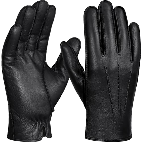 GSG Men Leather Driving Gloves Fur-Lined Black L