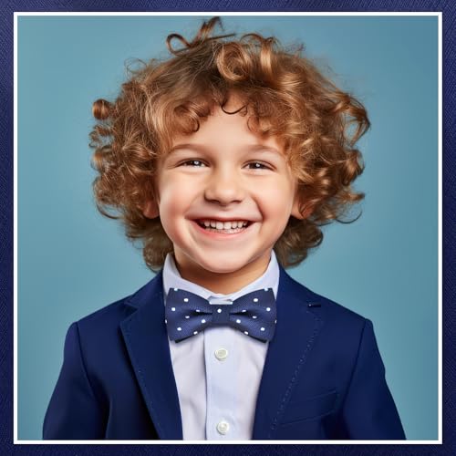 Bow Tie for Boy,Navy Blue White Polka Dot Bow Tie Kid's Pre-tied Clip on Bowtie Adjustable Bow Tie School Concert Grad Party Wedding Banquet2