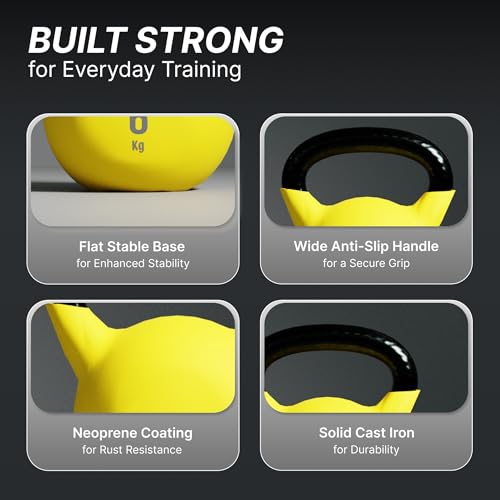 Image of Cult 6kg Neoprene Anti-Slip Grip Colored Kettlebell for Home Workout - Yellow