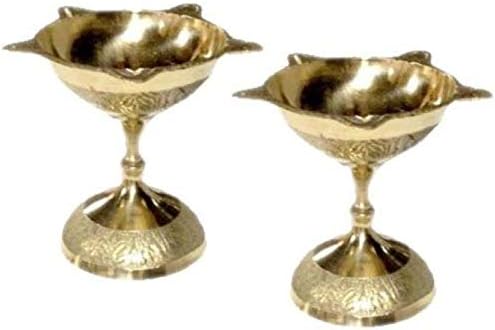 MNAONLINE1931 Brass Five Face Diya Table Decorative Pooja Deepak - 2 Pcs