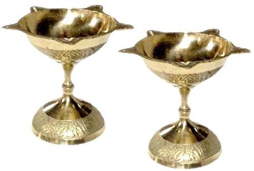 MNAONLINE1931 Brass Five Face Diya Table Decorative Pooja Deepak - 2 Pcs