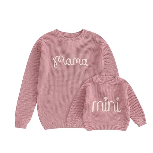 Mommy and Me Outfits Sweater Long Sleeve Crewneck Sweaters Family Matching Pullover Knitwear