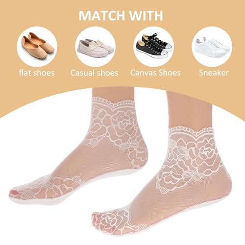 5Pairs Women's Lace Socks Sheer Lace Socks Fishnet Socks Ankle Mesh Lace Socks Lace Loose Socks for Women Girls 7