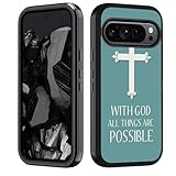 FVAENDHIO for Googe Pixel 9 Pro XL Case,Heavy Duty 3 in 1 Hybrid Military Grade Shockproof Drop Full-Body Protective Cover for Googe Pixel 9 Pro XL,Christian Cross with God All Things are Possible