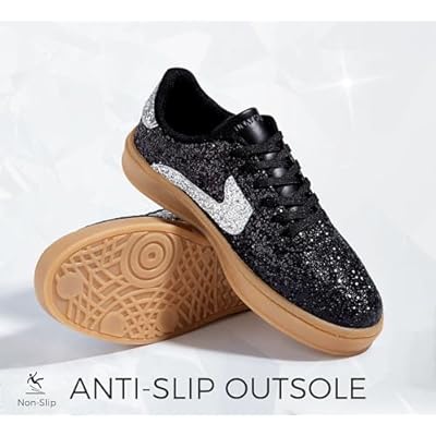 LUCKY STEP Women's Glitter Sneakers Fashion Retro Casual Sparkly Bling Shiny Dressy Bedazzled Bridal Wedding Anti Slip Walking Shoes