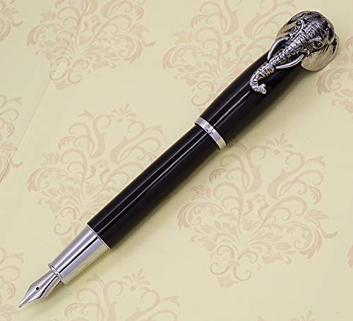 erofa Fuliwen Elephant Fountain Pen Medium Nib with Ink Refills Converter, Black Elephant Pattern Gift Pen