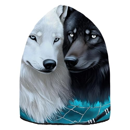 QGBYMX Wolf Dreamcatcher Moon Winter Beanie for Men Women – Fashion Design, Unisex Soft Warm Knit Hat Ski Stocking Cuffed Cap Multi