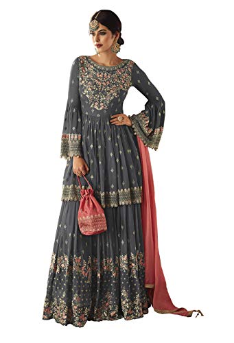 Fabzara Women's Georgette Semi-stitched Salwar Suit (FZ_59002_Grey_Grey_Free Size)