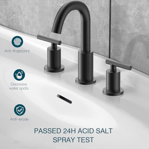 TRUSTMI Bathroom Faucet 3 Hole 2-Handle 8 inch Widespread Bathroom Sink Faucet with Pop Up Drain and cUPC Faucet Supply Hoses, Matte Black