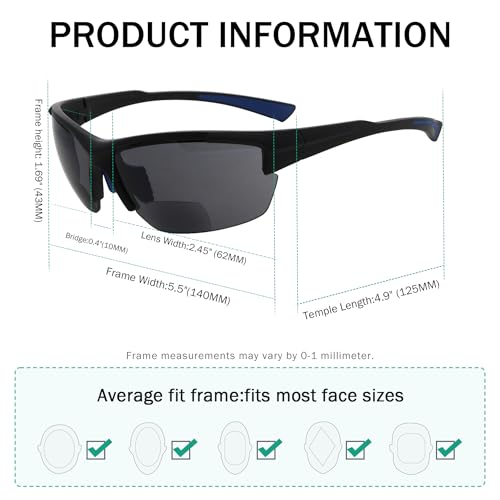 Image of Eyekepper Bifocal Sunglasses for Women Men, Rectangular Frame | Outdoor Sports Bifocal Reading Sunglass, with Readers Built in, Mens Tinted Sun Reader Bifocals, Ladies Cheater,Wrap Half Rim