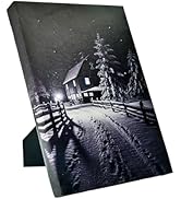 Winter Landscape Wall Art with Timer, LED Art 8x6in Tabletop Canvas Light Up Pictures, Twinkling ...