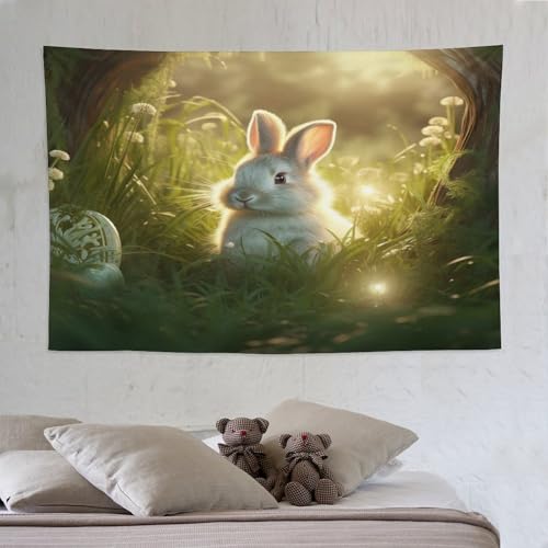 Tapisserie lapin pour art mural de chambre creant un espace cocooning et naturel