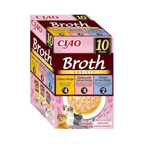 INABA Ciao Broth, Cibo Umido, Multipack Pollo, Salmone e Tonno, 400g