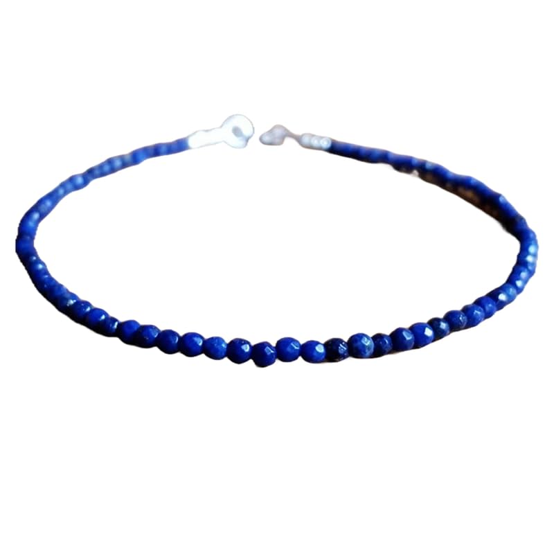Unisex Bracelet Lapis Lazuli 3mm Round Shape Faceted Cut Gemstone Beads 7 Inch Silver Plated Clasp Bracelet| Lcbr_04309