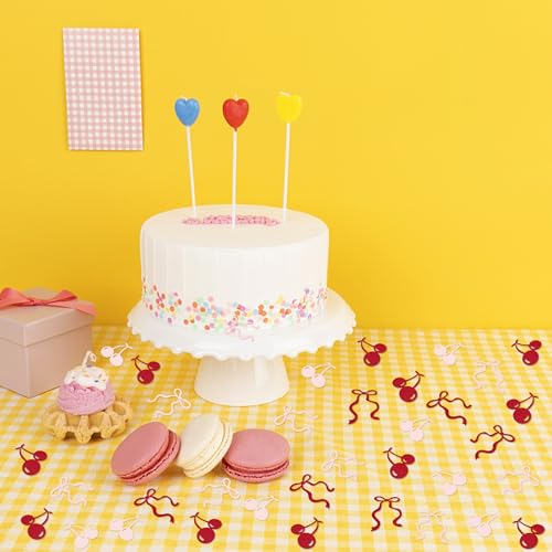 Image of 200Pcs Double-sided Pink Bows & Red Cherry Confetti Cherry Fruit Table Confetti Bow Table Decorations for Baby Shower Girls Birthday Engagement Bachelorette Party Decoration Party Confetti Supplies