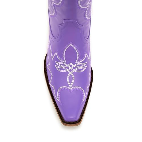 Image of Uillnoodu Women's Turquoise Cowgirl Boots - Wide Calf Mid Calf Western Boots Plus Size Embroidered Cowboy Style with Block Heel