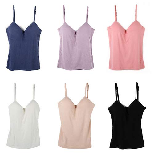 Blusa regata feminina colorida Modal sem fio com bojo acolchoado ajustável, Preto, M