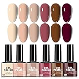 UV Nagellack Braun & Nude, 6 Farben Gel Nagellack Hautton, UV Lack Pflaume & Schokoladen, Lack Gel Nail Polish alle Jahreszeiten, Nägel Gellack Nail Art, Manicure Farbgel Set, Nagelkunst DIY zu Hause