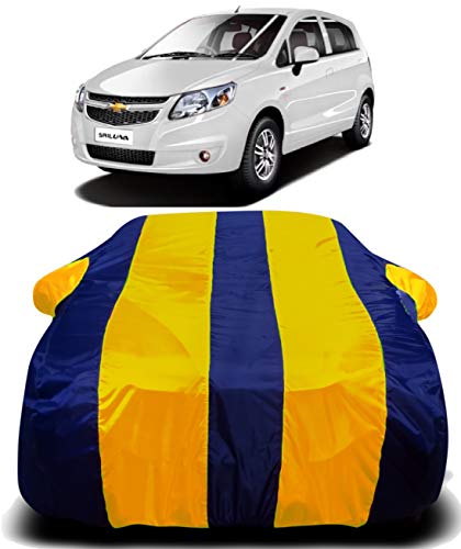 Image of Waterproof Car Cover with Ultra Surface Body Protection (Yellow Stripes) Suitable for (Chevrolet Sail U-VA)