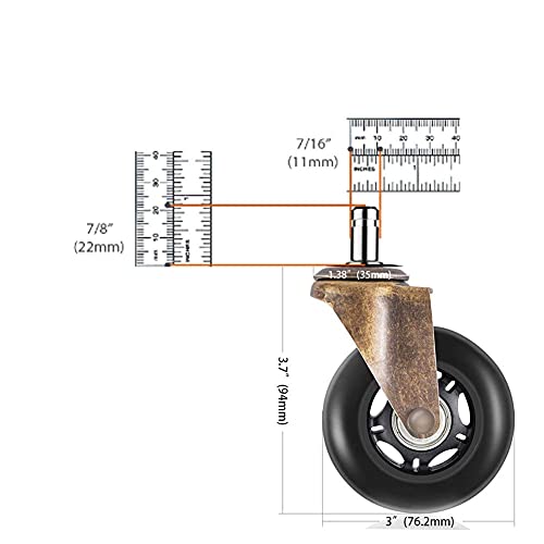 Lphy Office Chair Wheels (Set Of 5) - 3'' Smooth Rolling Heavy Duty Casters - Safe For All Floors Including Hardwood - Universal Stem 7/16 Inch #TOP1