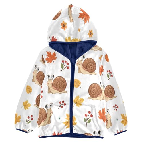 Cute Snails with Autumn Leaves Toddler Fleece Jacket Girl Boys Hooded Fleece Jacket Coat Warm Outwear Zip-up 3-10T