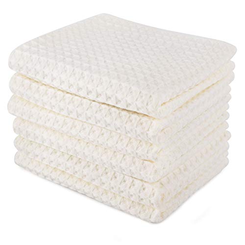 Beasea Waffel-Küchentücher, 33 x 76,2 cm, 6 Stück, Waffelgewebe, Geschirrtücher, cremefarben, ultraweiche Baumwolle, saugfähig, schnell trocknend, Waschlappen, Reinigungstücher für Haushalt Cover