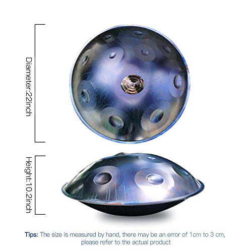 Handpan drum instrument, AS TEMAN handpan,Handpan drum in D Minor 11 Notes 22 inches Steel Hand Drum with Soft Hand Pan Bag, 2 handpan mallet,Handpan Stand,dust-free cloth, Starlight Blue