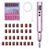 Nail Drill Kit Electric Rechargeable Set Cordless Nail Art Grinding Machine Compact Professional Nail File for Gel Manicure Pedicure Polishing Tool Household,Nail Removal Machine (Metallic Pink)
