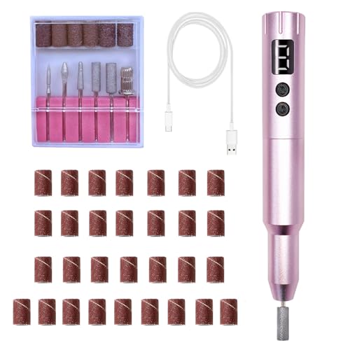 Nail Drill Kit Electric Rechargeable Set Cordless Nail Art Grinding Machine Compact Professional Nail File for Gel Manicure Pedicure Polishing Tool Household Nail Removal Machine (Metallic Pink)