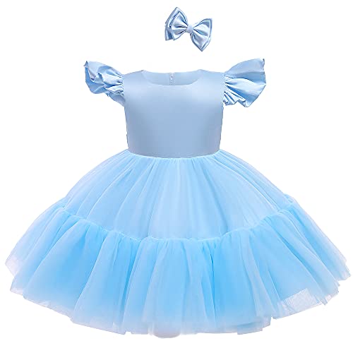 0-6T Big Bowknot Sequins Toddler Baby Girls Embroidered Lace Dresses with Headwear