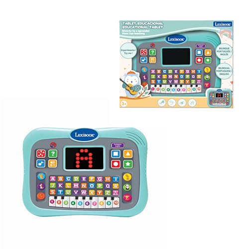 LEXIBOOK, Educational tablet for early learning, Bilingual English/Portuguese, Talking tablet with screen for learning the alphabet, numbers and animals, Blue, JCPAD007i4