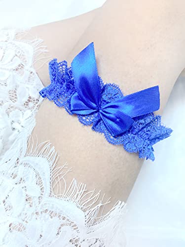 Image of Blue Garters for Bride Wedding Garter Set for Bride Bridal Garter Leg Thigh Blue
