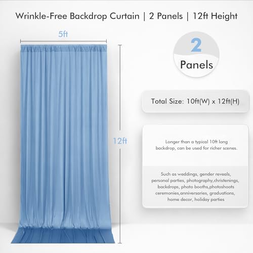 Telón de fondo azul dusty 10 ft x 12 ft con 2 paneles miniatura 4