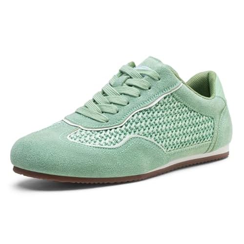 Vepose Women's Retro GAT Sneakers Suede Raffia Fashion Trainers, Removable Flap Square Toe, Memory Foam Non Slip, Casual Everyday Walking Tennis Shoes Travel 8203