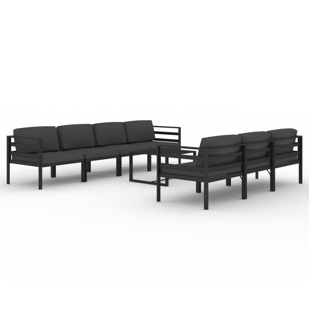 Set Salotto da Giardino 8 pz in Alluminio con Cuscini Antracite