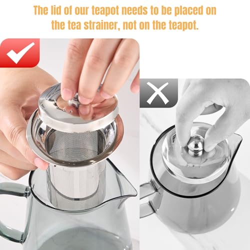 Image of PARACITY Glass Teapot Stovetop 32OZ, Borosilicate Clear Tea Kettle with Removable 18 /8 Stainless Steel Infuser, Teapot Blooming and Loose Leaf Tea Maker Tea Brewer (Black, 550ML)