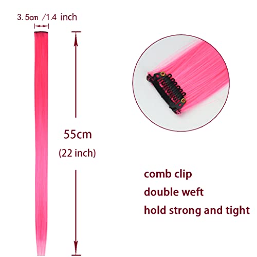 12 Pcs Colored Hair Extensions 22 Inch Colored Hair Clips Straight Synthetic Hairpieces Multi-Colors Party Highlights Clip For Women Kids Girls (Colorful Set Straight） #TOP2