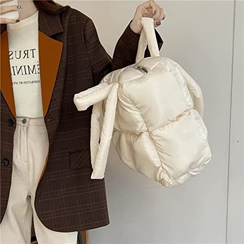 MadGrandeur Puffer Tote Bag Damen Glänzend Gesteppt Puffy Tote Bag Daunen Gepolsterte Schultertasche Süße Handtasche Ästhetische Handtasche, Z-weiß, Large
