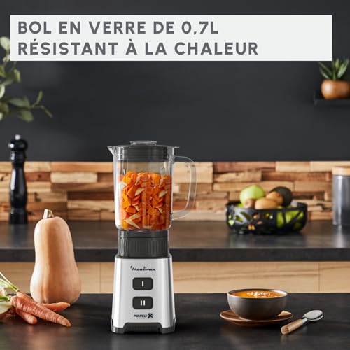 Moulinex Blender, Mini mixeur compact, 400 W, Technologie Powelix, Lames amovibles, 2 vitesses, Contrôle de la texture, Verseuse en verre, Bouteille à emporter en Tritan, Pulseo, Métal LM17GD10 – Image 6